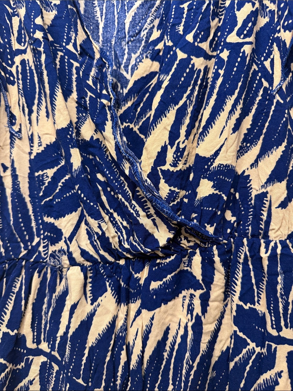 Blue and Cream Printed Wrap-Style Maxi Dress - Picture 3 of 5